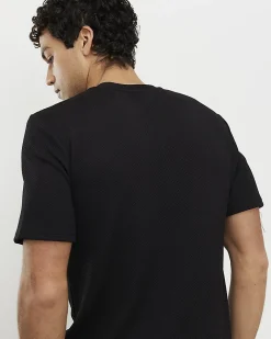 Black Slim Fit Textured Crew Neck T-Shirt