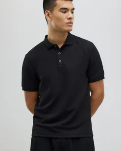 Black Slim Fit Textured Polo Shirt
