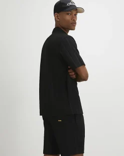 Black Slim Fit Textured Stripe Shorts