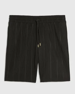 Black Slim Fit Textured Stripe Shorts