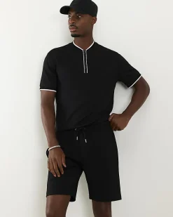 Black Slim Fit Textured Tipped Shorts