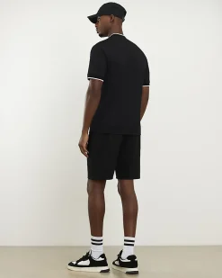 Black Slim Fit Textured Tipped Shorts