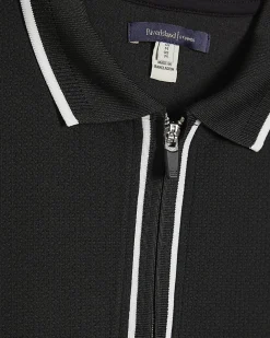Black Slim Fit Textured Zip Tipped Polo Shirt