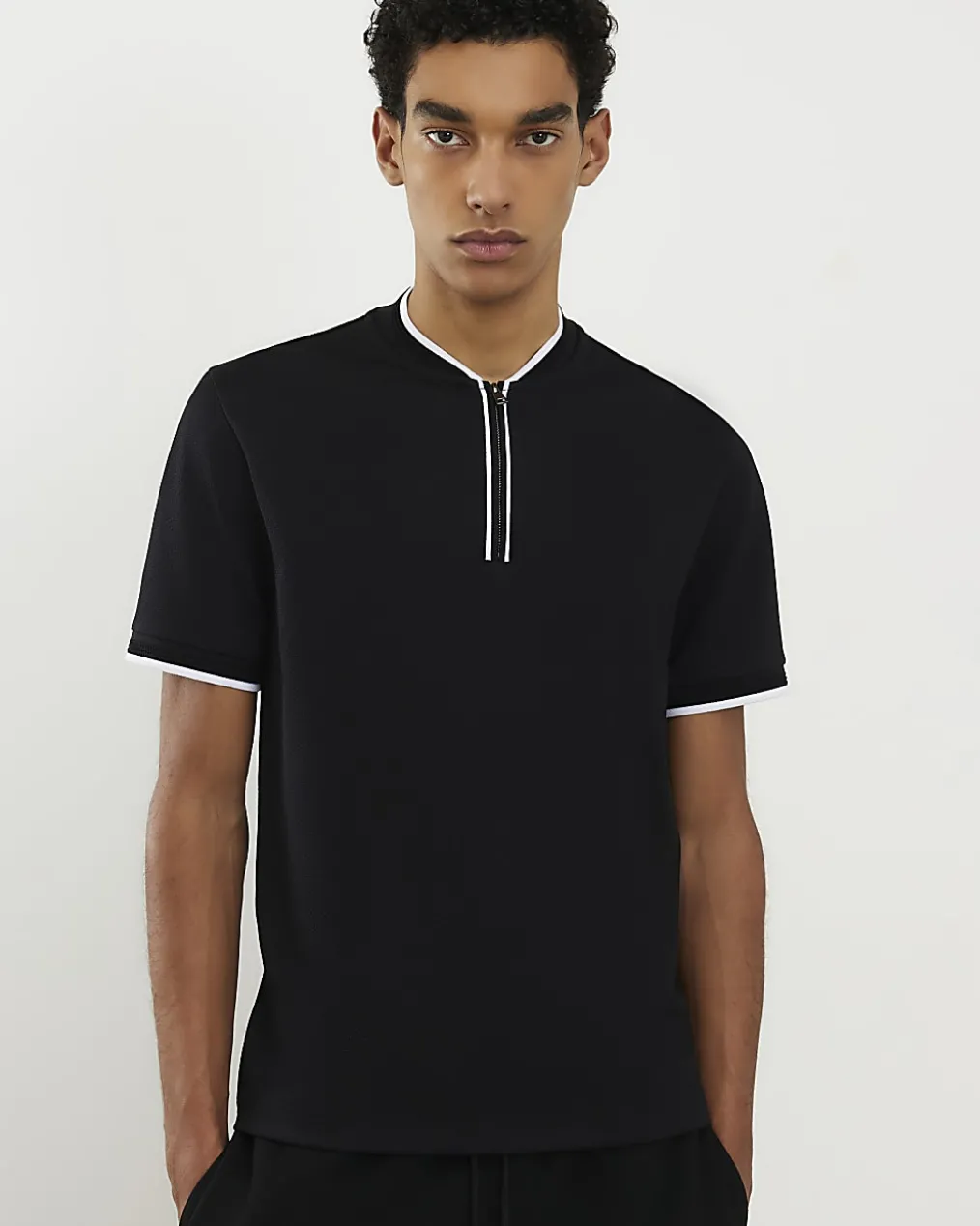 Black Slim Fit Tipped Baseball Shirt