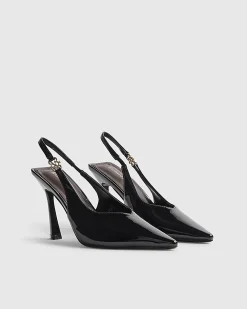 Black Slingback Logo Court Heels
