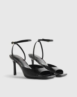 Black Square Toe Heeled Sandals