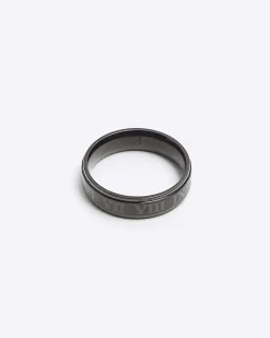 Black stainless steel roman band ring