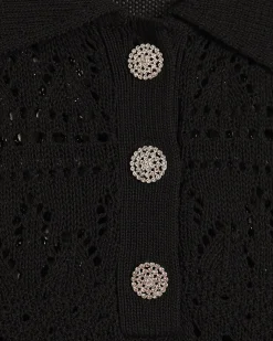 Black Stitched Knit Polo Top