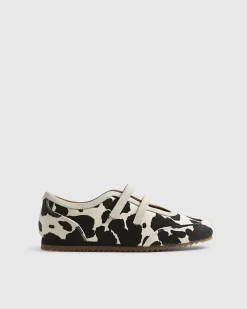 Black Strap Cow Sneakerina Ballet Trainers