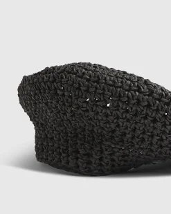 Black Straw Beret Hat