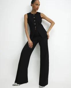 Black Stretch Wide Leg Trousers