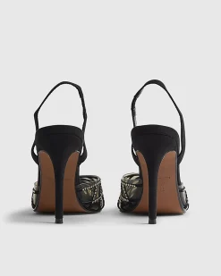 Black Studded Perspex Court Slingback Heels