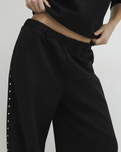 Black Studded Wide Leg Joggers