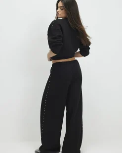 Black Studded Wide Leg Joggers