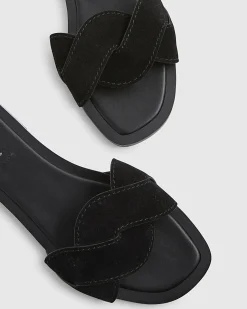Black Suede Twist Strap Sandals