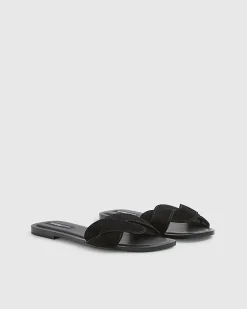 Black Suede Twist Strap Sandals
