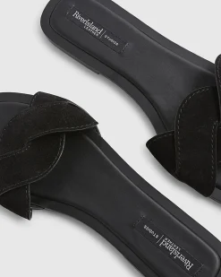 Black Suede Twist Strap Sandals