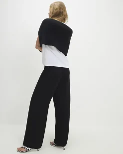 Black Tailored Drawstring Wide Leg Trousers