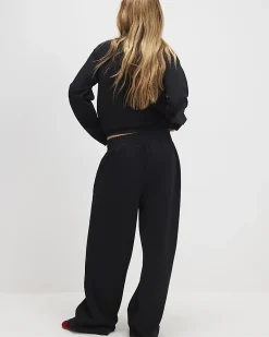 Black Tailored Jersey Wide Leg Trousers