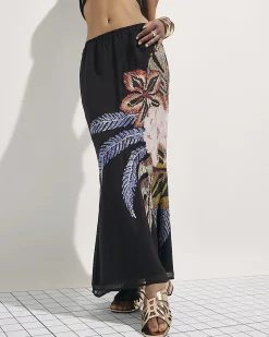 Black TDH P Beaded Floral Maxi Skirt