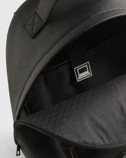 Black Textured Faux Leather Backpack