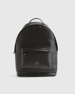 Black Textured Faux Leather Backpack