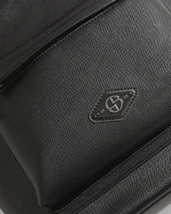 Black Textured Faux Leather Backpack