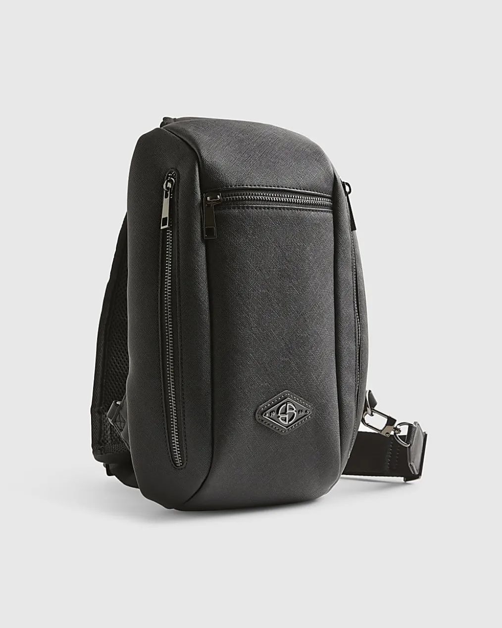 Black Textured Faux Leather Cross Body Bag