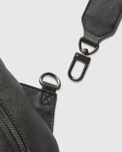 Black Textured Faux Leather Cross Body Bag