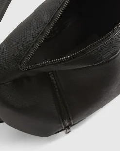 Black Textured Faux Leather Cross Body Bag