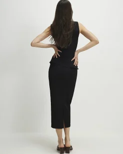 Black Textured Midi Skirt