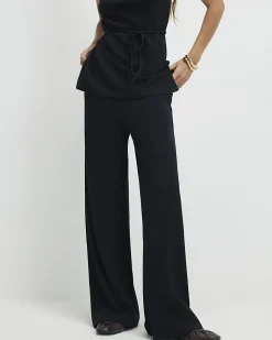 Black Textured Wide Leg Trousers