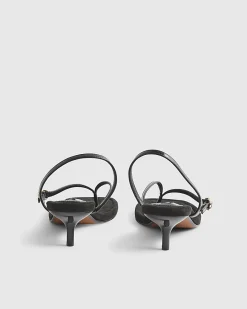 Black Toe Thong Heeled Sandals
