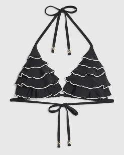Black Triangle Mono Ruffle Bikini Top