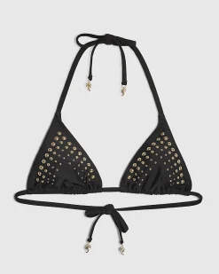 Black Triangle Studded Bikini Top