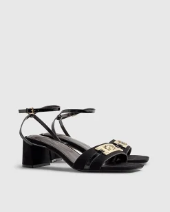 Black Trim Block Heel Sandals