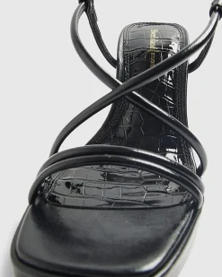 Black Triple Strap Platform Heeled Sandals