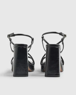 Black Triple Strap Platform Heeled Sandals