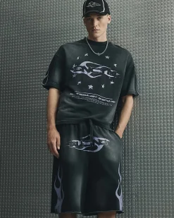 Black Washed Flame Shorts