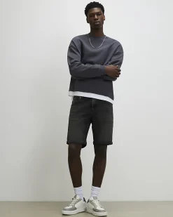 Black Washed Slim Fit Stretch Denim Shorts