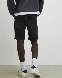 Black Washed Slim Fit Stretch Denim Shorts