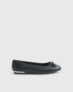 Black Wide Fit Bow Flat Ballet Pumps