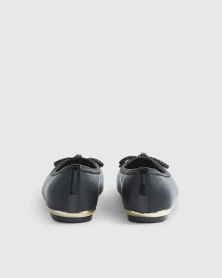 Black Wide Fit Bow Flat Ballet Pumps