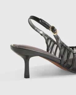 Black Wide Fit Mesh Slingback Court Heels