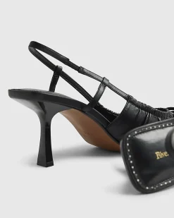 Black Wide Fit Ruched Bow Court Heels