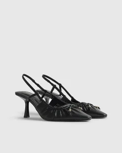Black Wide Fit Ruched Bow Court Heels