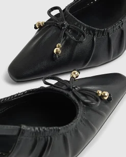 Black Wide Fit Ruched Bow Court Heels