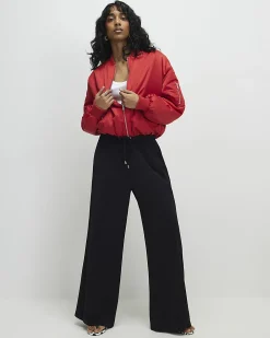 Black Wide Leg Drawstring Tailored Joggers
