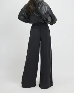 Black Wide Leg Pyjama Style Drawstring Jeans