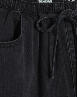 Black Wide Leg Pyjama Style Drawstring Jeans
